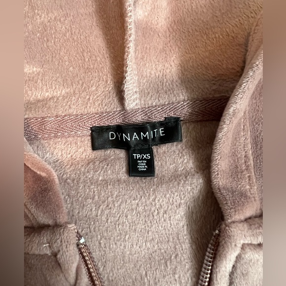 Dynamite Pink Velour Cropped Hoodie - Picture 2 of 3